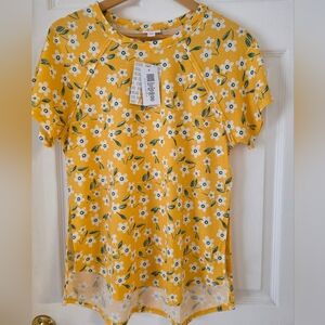 LuLaRoe Yellow Floral Short Sleeve Top